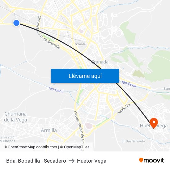 Bda. Bobadilla - Secadero to Huétor Vega map