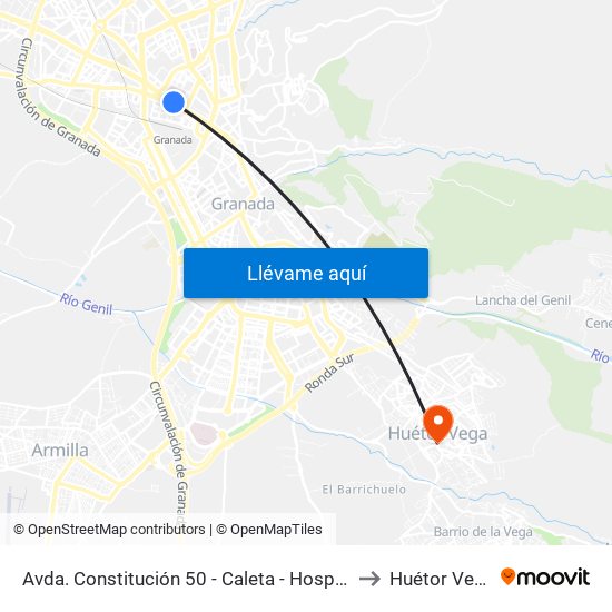 Avda. Constitución 50 - Caleta - Hospital to Huétor Vega map