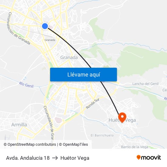 Avda. Andalucía 18 to Huétor Vega map