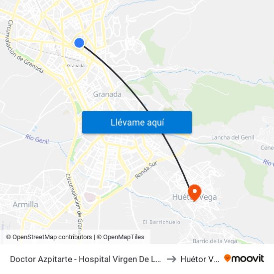 Doctor Azpitarte - Hospital Virgen De Las Nieves to Huétor Vega map