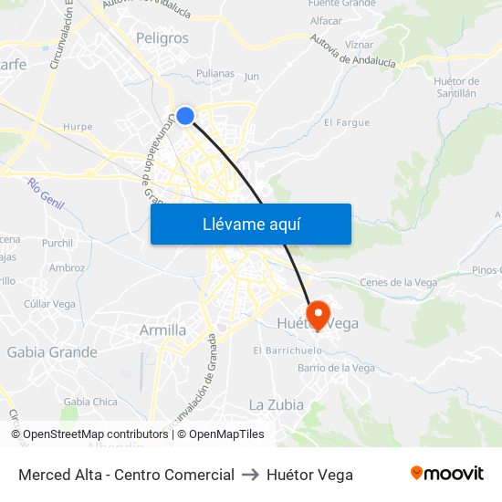 Merced Alta - Centro Comercial to Huétor Vega map