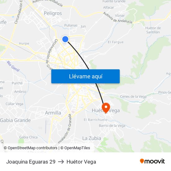 Joaquina Eguaras 29 to Huétor Vega map