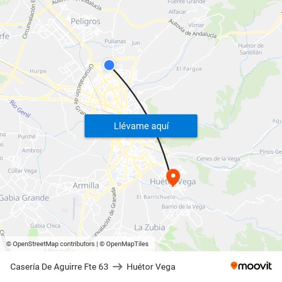 Casería De Aguirre Fte 63 to Huétor Vega map