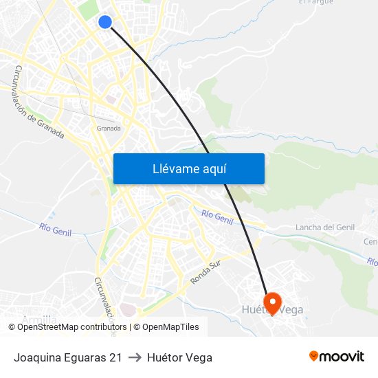 Joaquina Eguaras 21 to Huétor Vega map