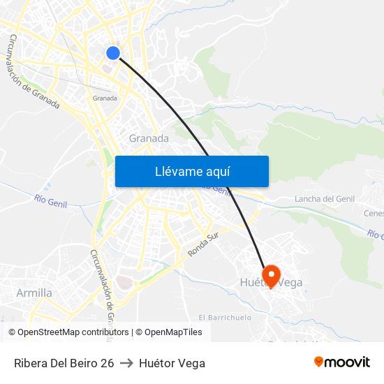 Ribera Del Beiro 26 to Huétor Vega map