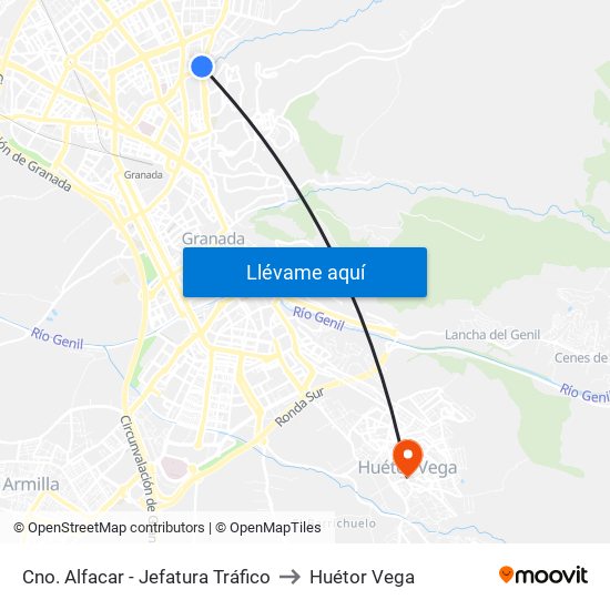 Cno. Alfacar - Jefatura Tráfico to Huétor Vega map