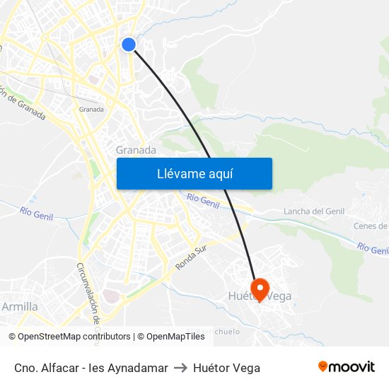 Cno. Alfacar - Ies Aynadamar to Huétor Vega map