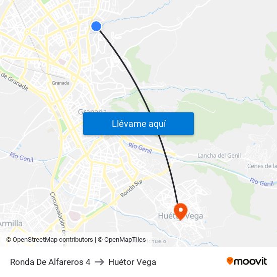 Ronda De Alfareros 4 to Huétor Vega map