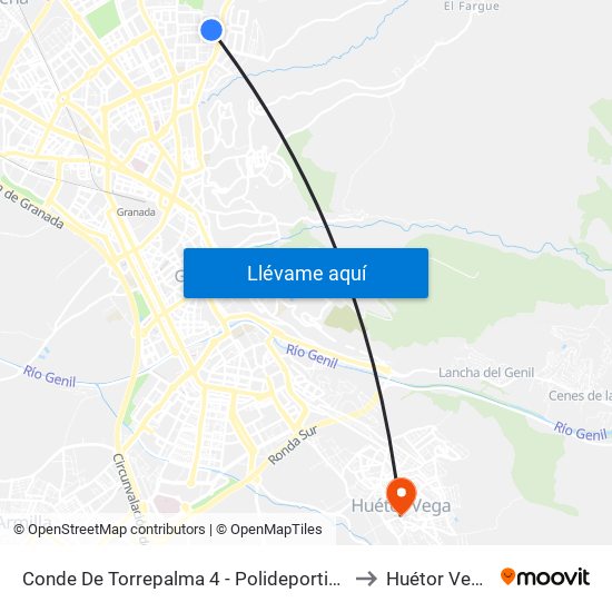 Conde De Torrepalma 4 - Polideportivo to Huétor Vega map