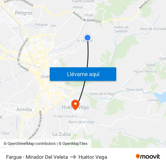 Fargue - Mirador Del Veleta to Huétor Vega map