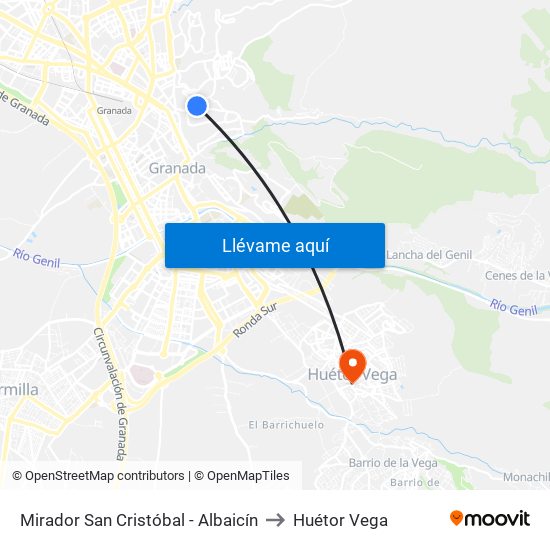 Mirador San Cristóbal - Albaicín to Huétor Vega map