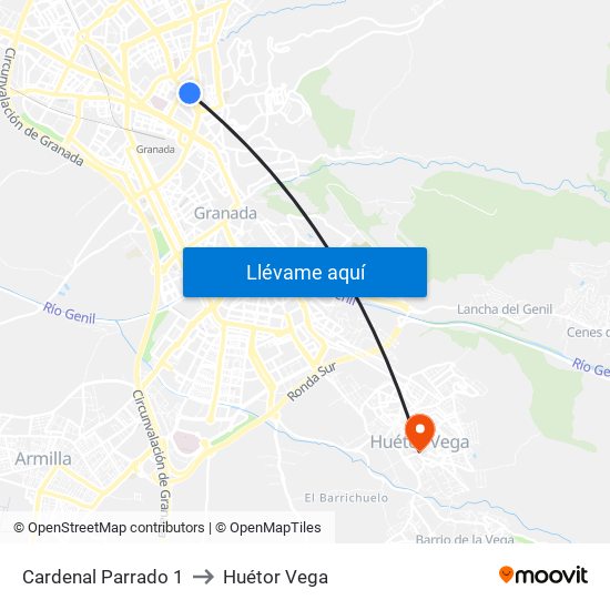 Cardenal Parrado 1 to Huétor Vega map