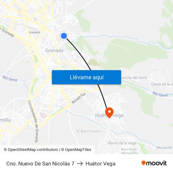 Cno. Nuevo De San Nicolás 7 to Huétor Vega map
