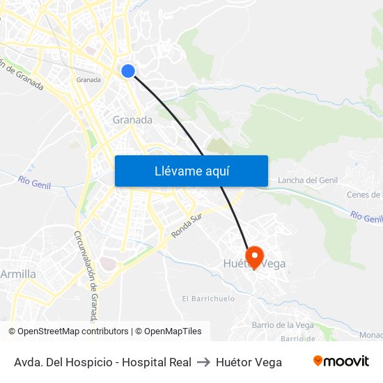 Avda. Del Hospicio - Hospital Real to Huétor Vega map