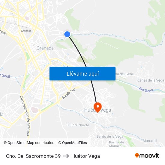 Cno. Del Sacromonte 39 to Huétor Vega map