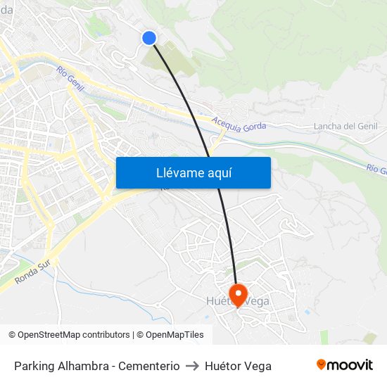 Parking Alhambra - Cementerio to Huétor Vega map
