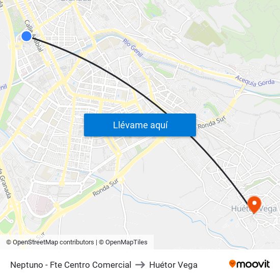 Neptuno - Fte Centro Comercial to Huétor Vega map