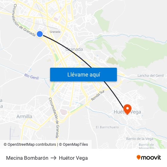Mecina Bombarón to Huétor Vega map