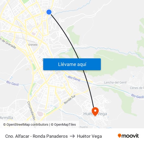 Cno. Alfacar - Ronda Panaderos to Huétor Vega map