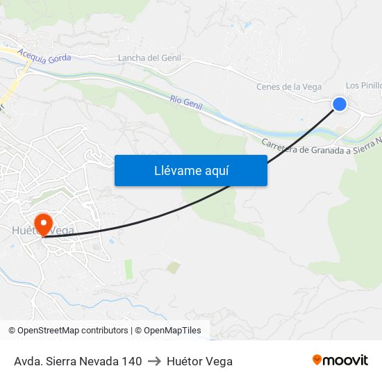 Avda. Sierra Nevada 140 to Huétor Vega map