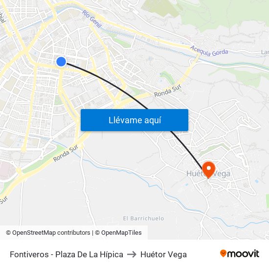 Fontiveros - Plaza De La Hípica to Huétor Vega map