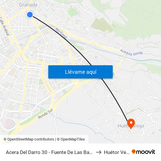 Acera Del Darro 30 - Fuente De Las Batallas to Huétor Vega map