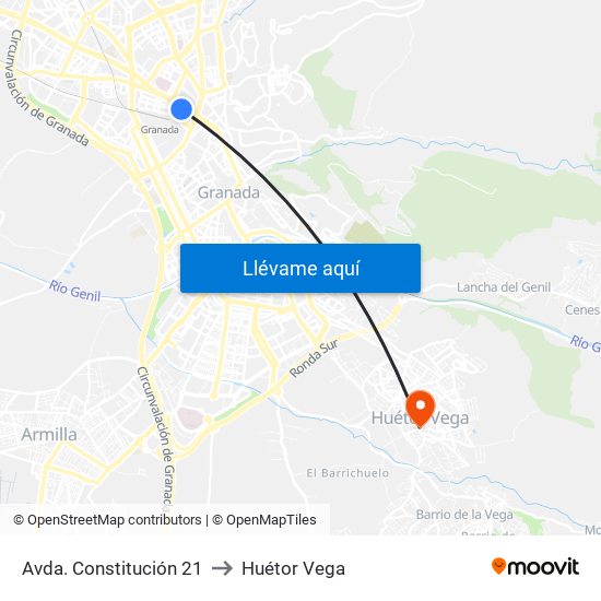 Avda. Constitución 21 to Huétor Vega map
