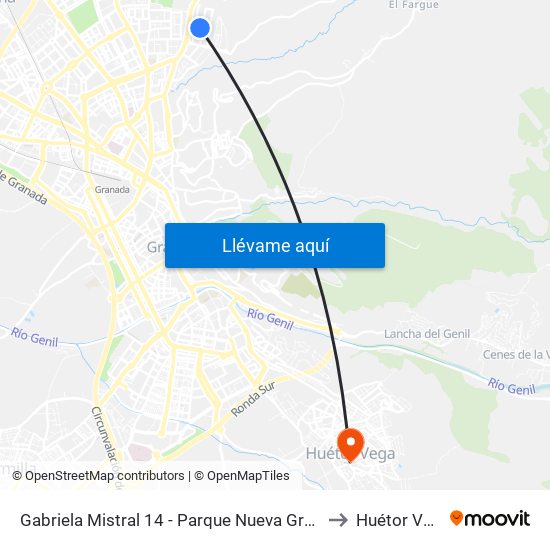 Gabriela Mistral 14 - Parque Nueva Granada to Huétor Vega map