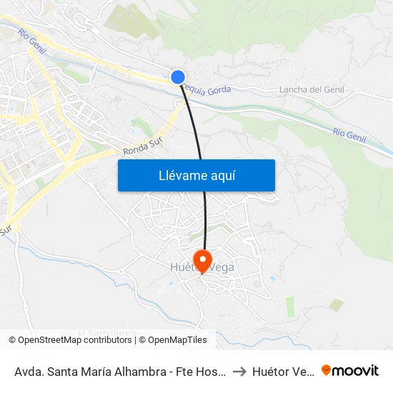 Avda. Santa María Alhambra - Fte Hospital to Huétor Vega map