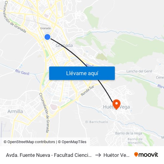 Avda. Fuente Nueva - Facultad Ciencias to Huétor Vega map