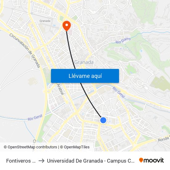 Fontiveros 46 to Universidad De Granada - Campus Centro map