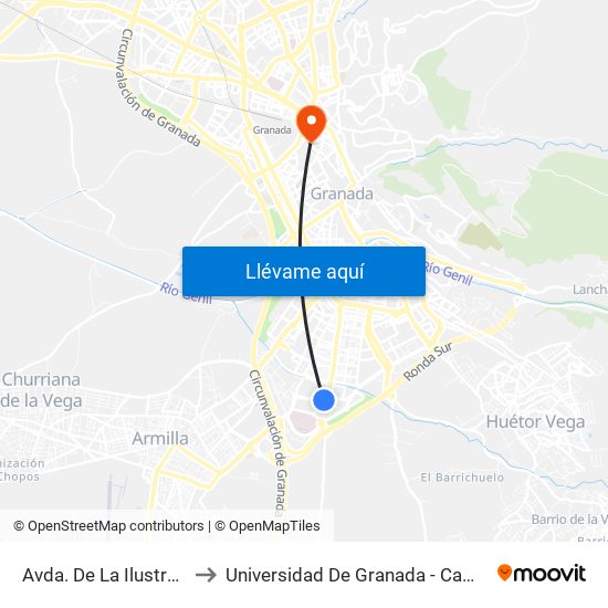 Avda. De La Ilustración 80 to Universidad De Granada - Campus Centro map