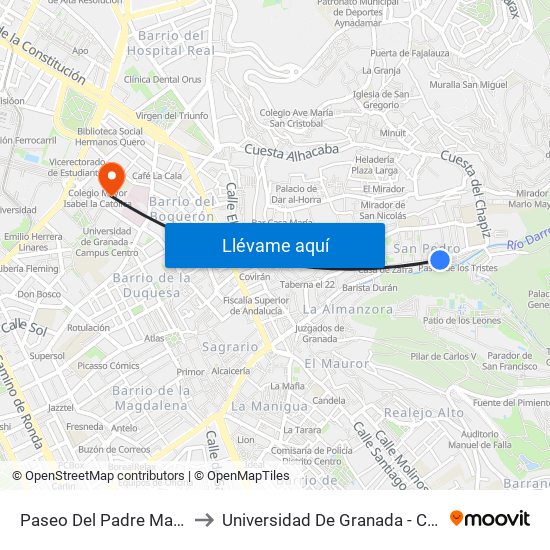 Paseo Del Padre Manjón - Fte 1 to Universidad De Granada - Campus Centro map