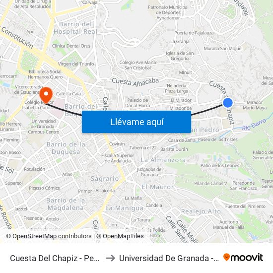 Cuesta Del Chapiz - Peso De La Harina to Universidad De Granada - Campus Centro map