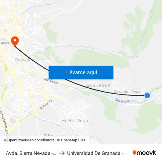 Avda.  Sierra Nevada - Los Pinillos to Universidad De Granada - Campus Centro map