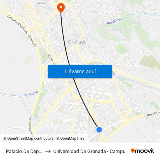 Palacio De Deportes to Universidad De Granada - Campus Centro map