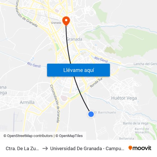 Ctra. De La Zubia 4 to Universidad De Granada - Campus Centro map