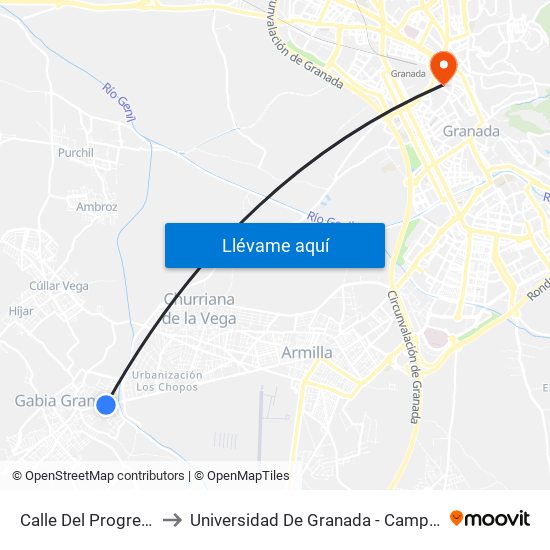 Calle Del Progreso, 61 to Universidad De Granada - Campus Centro map