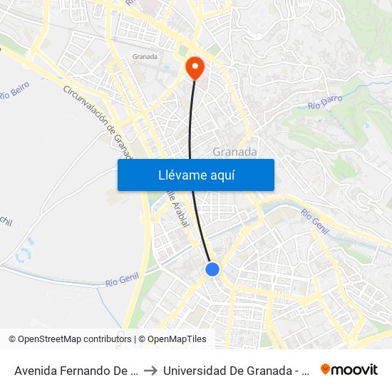 Avenida Fernando De Los Rios, 55 to Universidad De Granada - Campus Centro map