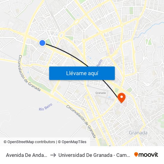 Avenida De Andalucía, 4 to Universidad De Granada - Campus Centro map