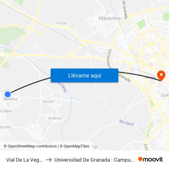 Vial De La Vega, 13 to Universidad De Granada - Campus Centro map