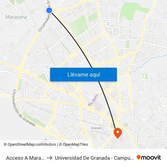 Acceso A Maracena to Universidad De Granada - Campus Centro map