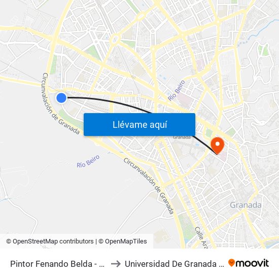 Pintor Fenando Belda - Centro Deportivo to Universidad De Granada - Campus Centro map