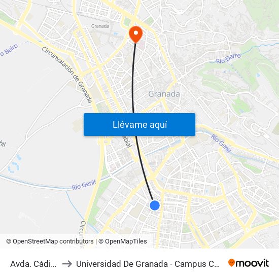 Avda. Cádiz 9 to Universidad De Granada - Campus Centro map