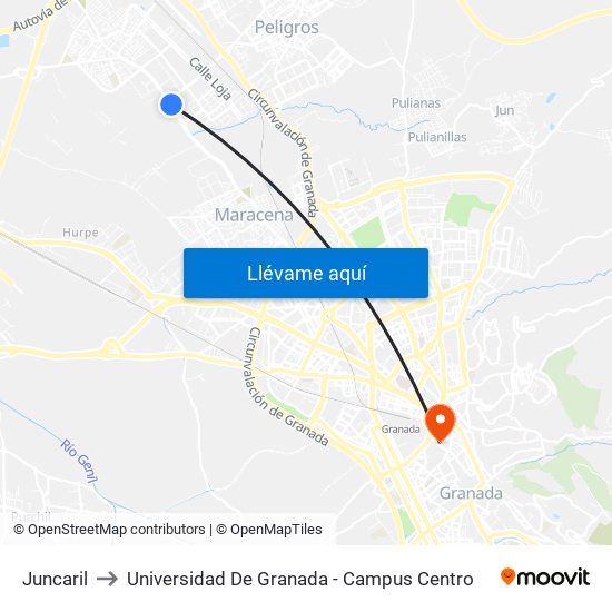 Juncaril to Universidad De Granada - Campus Centro map