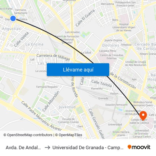 Avda. De Andalucía 3 to Universidad De Granada - Campus Centro map