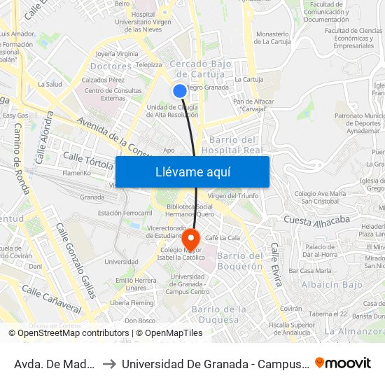 Avda. De Madrid 1 to Universidad De Granada - Campus Centro map