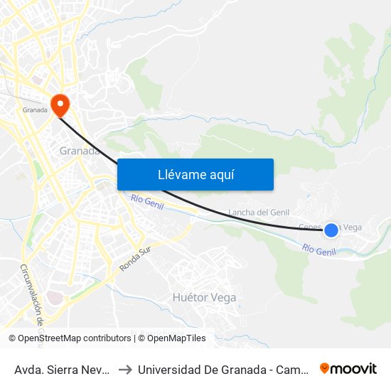 Avda. Sierra Nevada 90 to Universidad De Granada - Campus Centro map