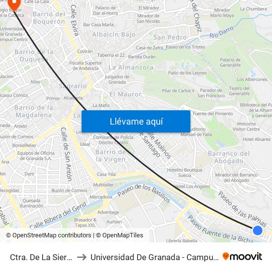 Ctra. De La Sierra 46 to Universidad De Granada - Campus Centro map