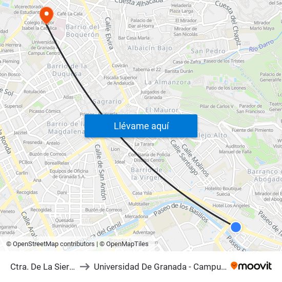 Ctra. De La Sierra 13 to Universidad De Granada - Campus Centro map